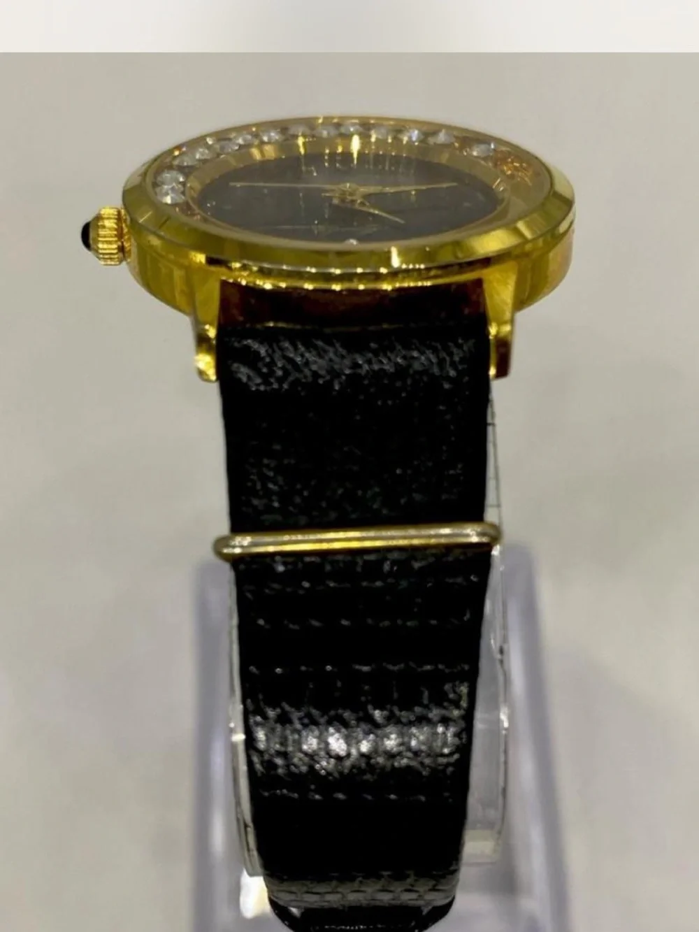 Designer ^^^ Gold-Tone  ***Midnight Black  *** Iced Crystal Ladies Watch ***
